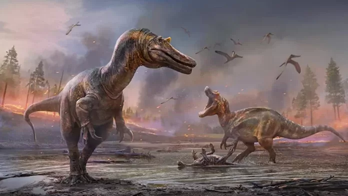 Ilustração digital dos dinossauros descobertos no Reino Unido em setembro de 2021