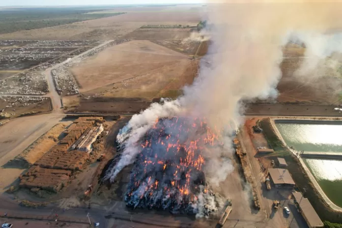 Incêndio proporções destrói feno em armazém de empresa na Bahia