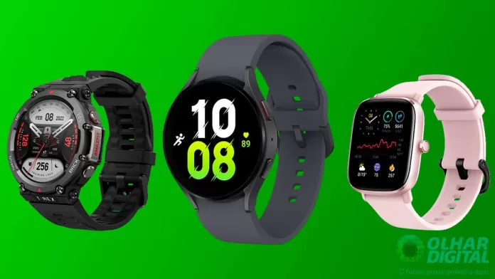 Montagem com smartwatches em promoção na Amazon