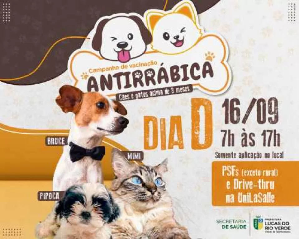 Dia D da vacinação antirrábica será no dia 16 de setembro