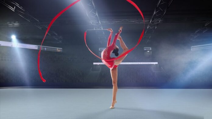 Menina faz apresentação de ginástica rítmica