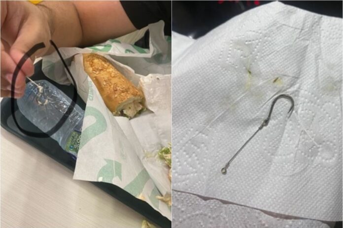 Jovem encontra anzol e linha de pesca em lanche de rede de fast food