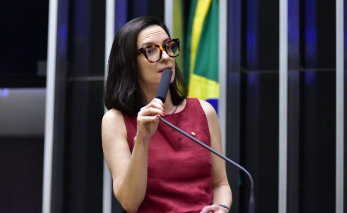 Deputada Ana Pimentel fala ao microfone