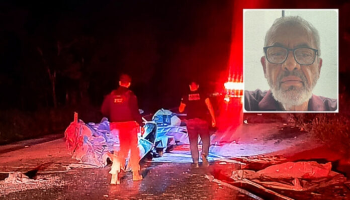 Idoso de 66 anos morre após bater caminhonete em carreta na BR-070