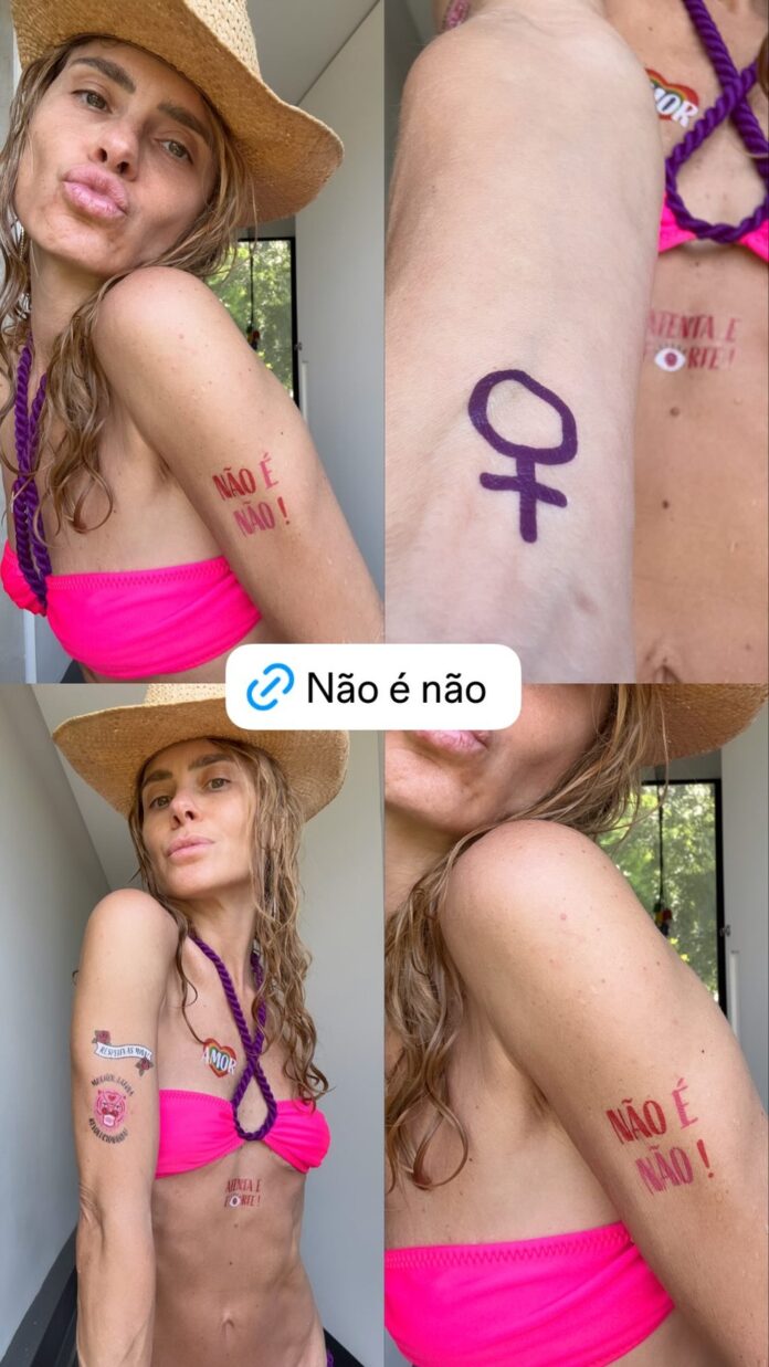 Carolina Dieckmann mostrou tatuagens temporárias pelo corpo — Foto: Reprodução/ Instagram