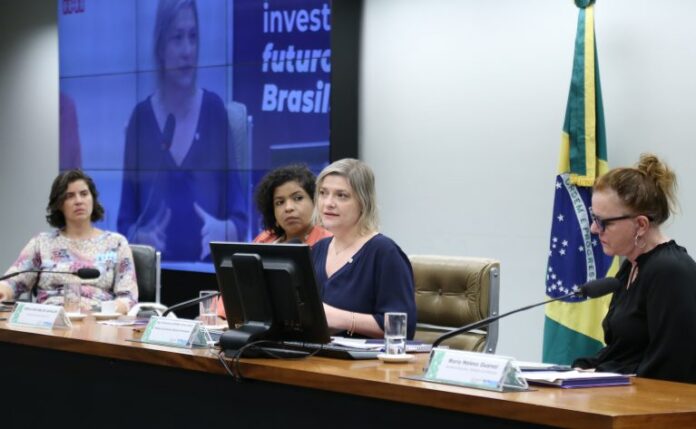 Audiência Pública - Debater o orçamento destinado às programações e às políticas públicas para as mulheres. Coordenadora-Geral de Avaliação e Temas Transversais - Secretaria de Orçamento Federal do Ministério do Planejamento e Orçamento, Samantha Lemos Turte-Cavadinha, Secretária de acesso á Justiça, Sheila Santana de Carvalho, Dep. Professora Luciene Cavalcante (PSOL-SP) e Secretária-Executiva - Ministério das Mulheres, Maria Helena Guarezi