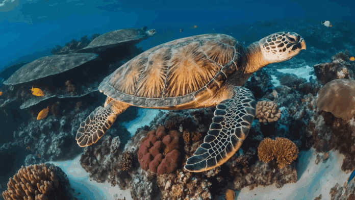 Uma linda tartaruga marinha nadando