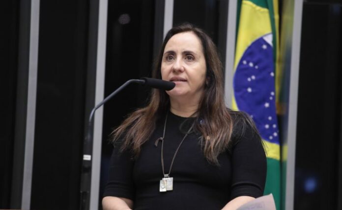 Deputada Adriana Ventura fala ao microfone